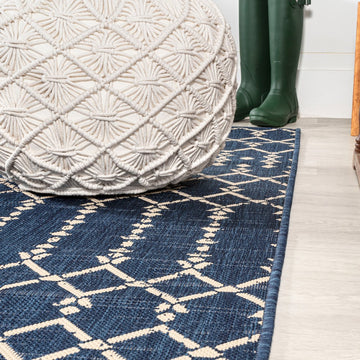 Ourika Moroccan Geometric Textured Weave Indoor/outdoor Square Rug